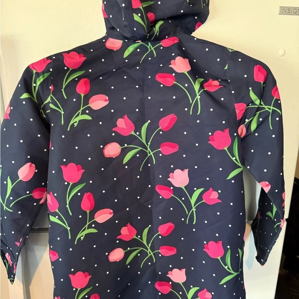 Gymboree Kids Floral Raincoat Size Medium 7/8 Girls Jacket Blue & Pink